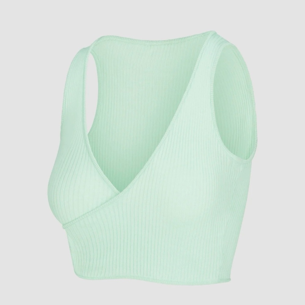 Savage X Fenty Featherweight Knit Faux Wrap Crop Top in Mojito Green
